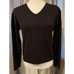 Annabel Tricot Sweater Made‎ In Italy Womens Large Black With Red Dots